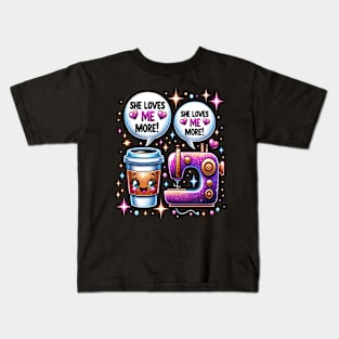 Sewing Machine Coffee Funny Sew Quilting Seamstress Sewer Kids T-Shirt
